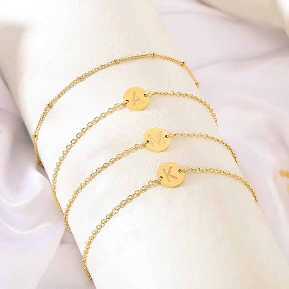 Luxurious 18K Gold Plated Dainty Initial Charm Bracelet - Ideal Holiday Gift - Picture 5 of 7